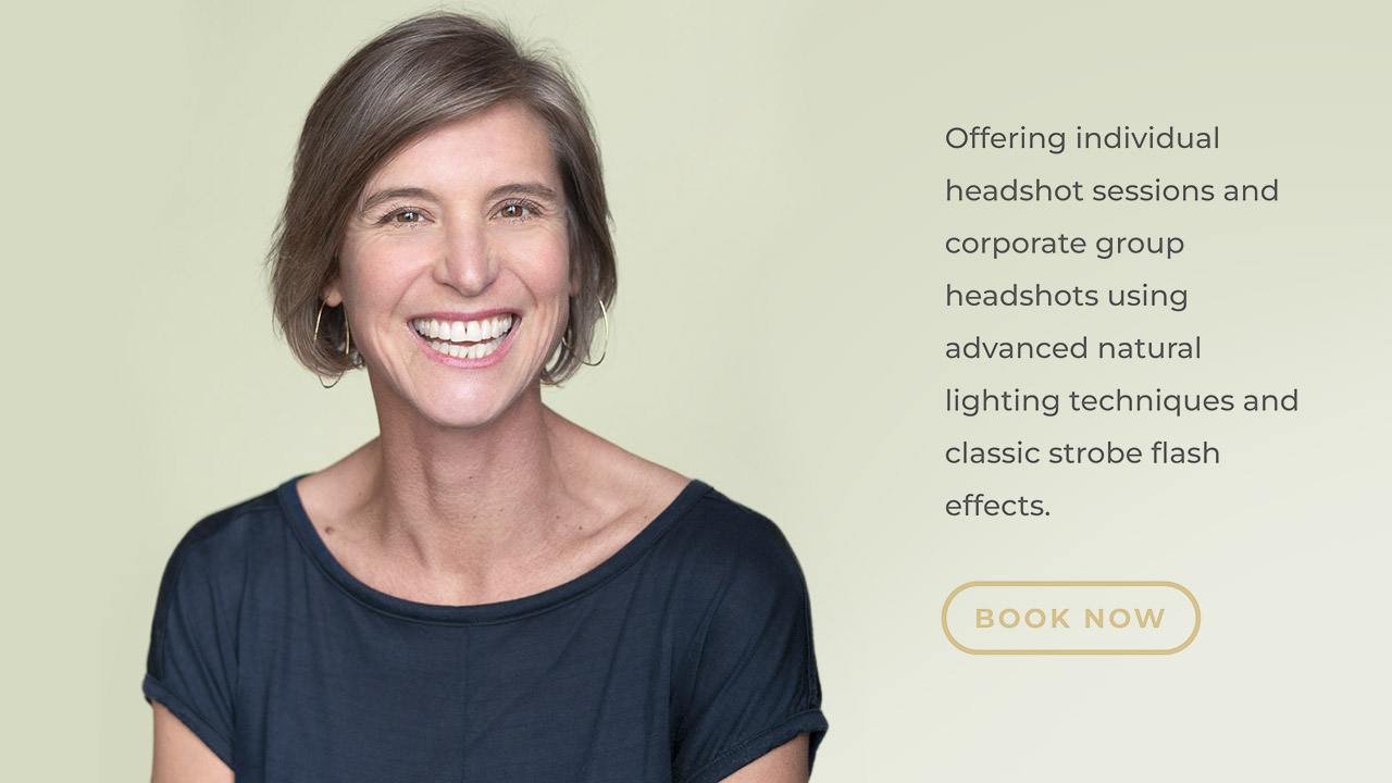 headshot of person with green background and text