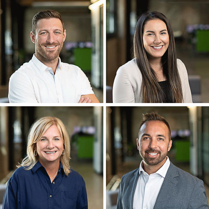 grid of 9 corporate team members with a gray background